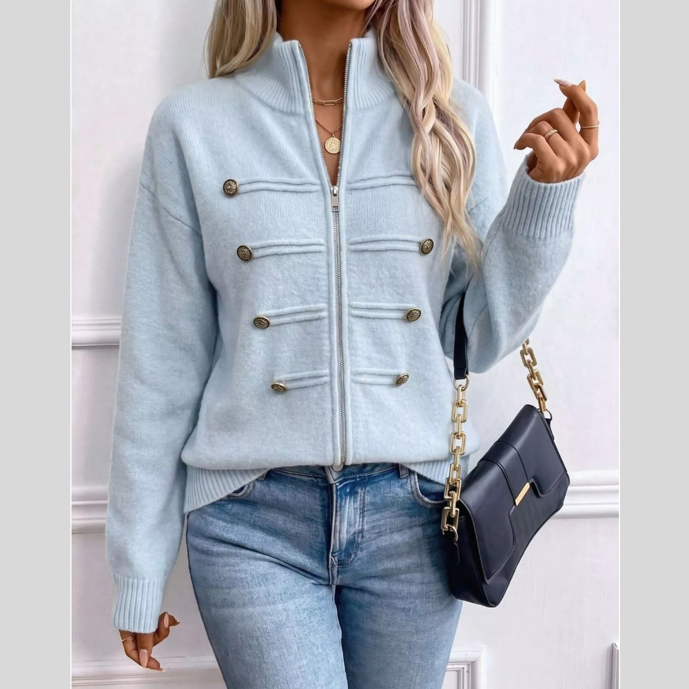 Zip-Up Casual Long Sleeve Cardigan