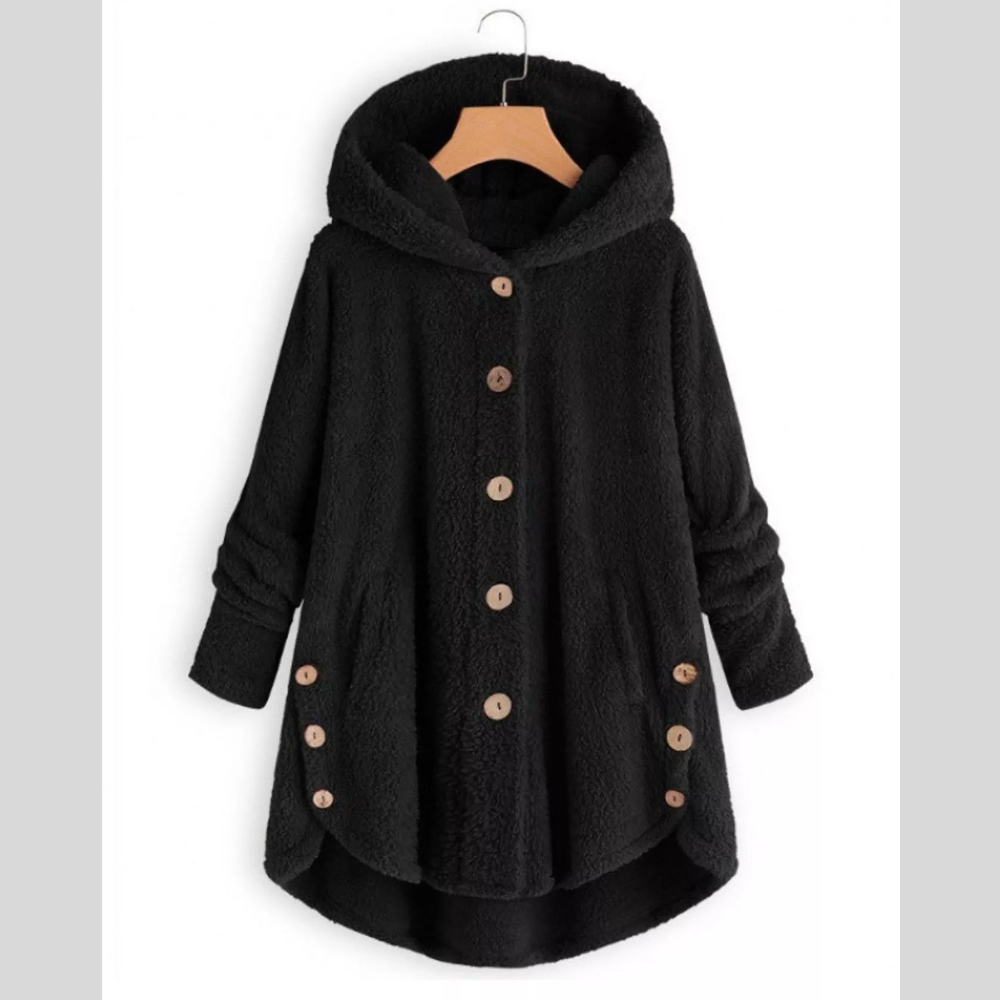 Full Size Fleece Button Up Hooded Outerwear Plus Size