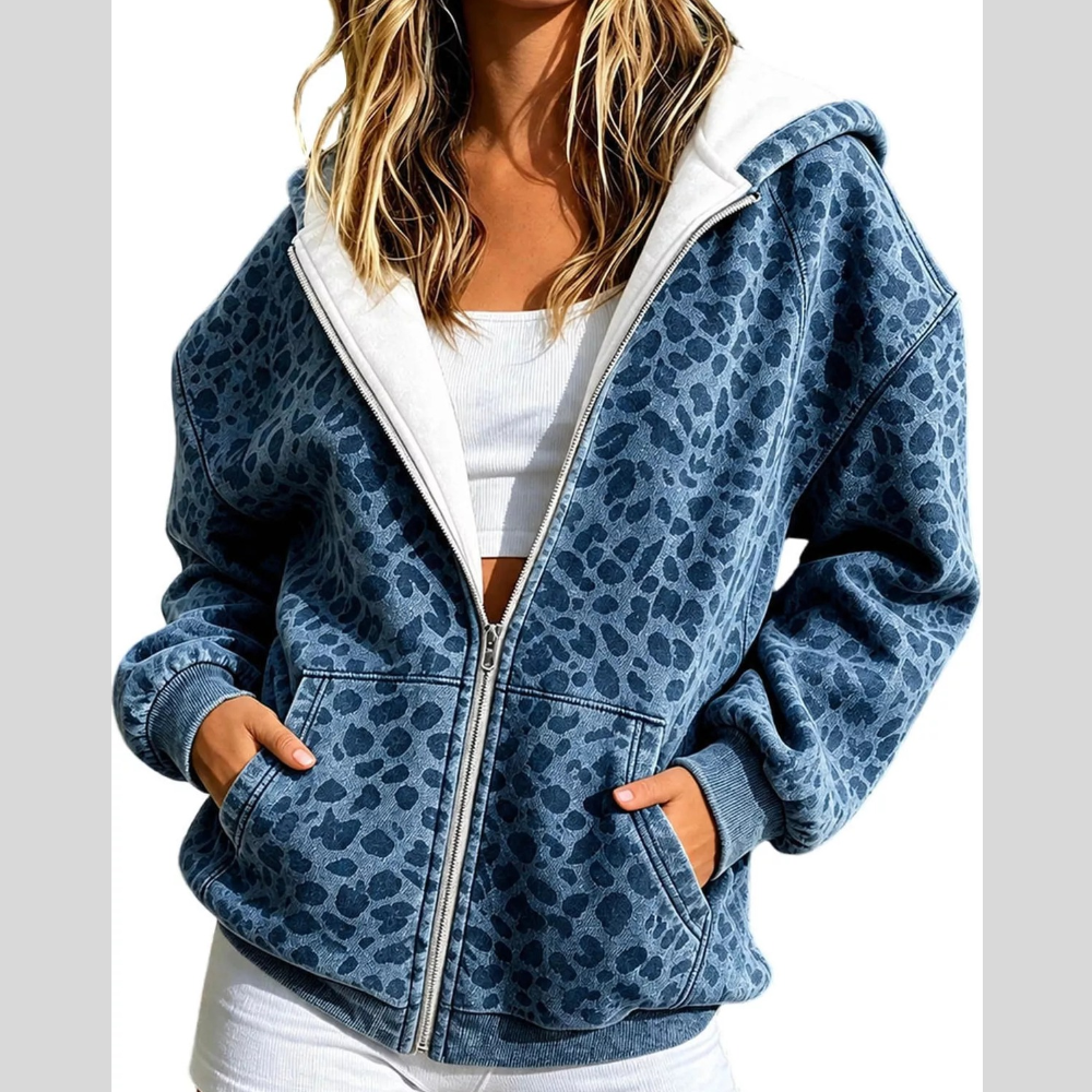 Full Size Leopard Zip Up Hoodie Plus Size