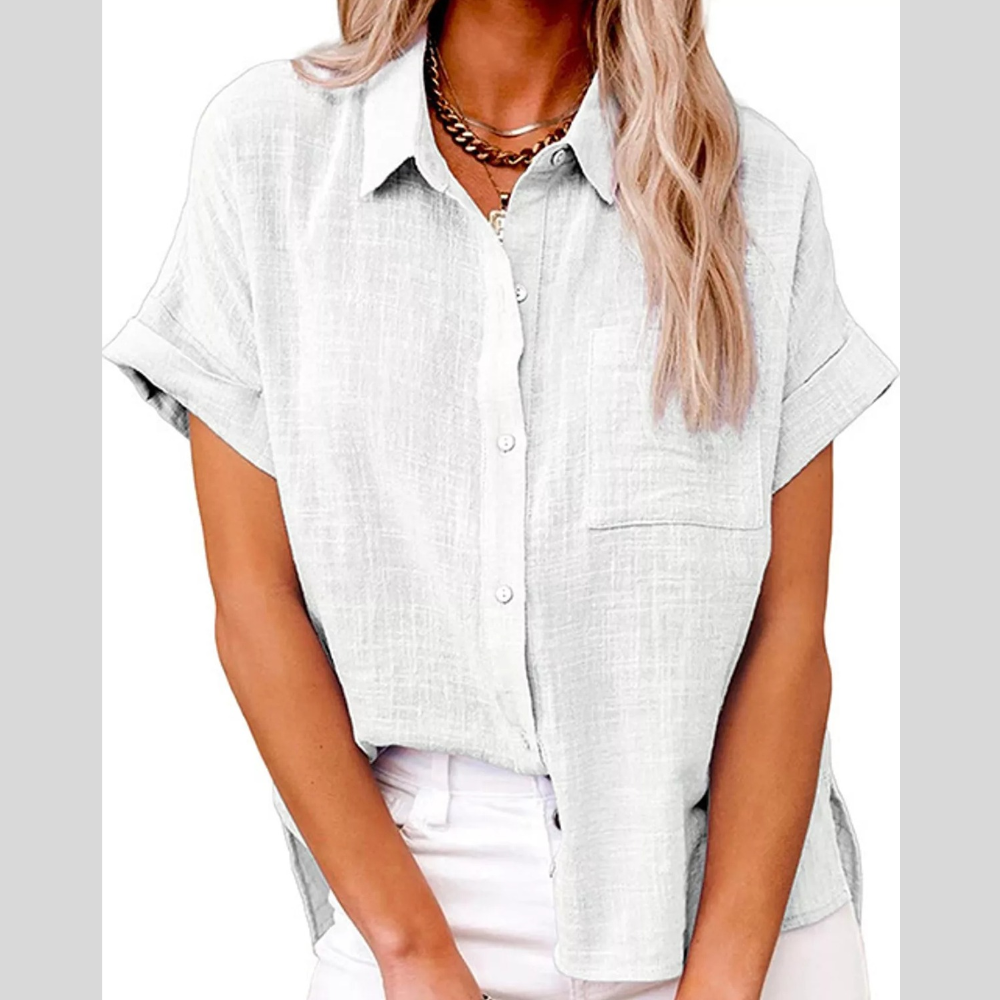 Full Size Button Up Short Sleeve Shirt Plus Size