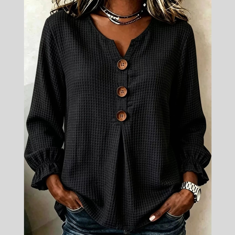 Full Size Waffle Knit Flounce Sleeve Casual Blouse Plus Size