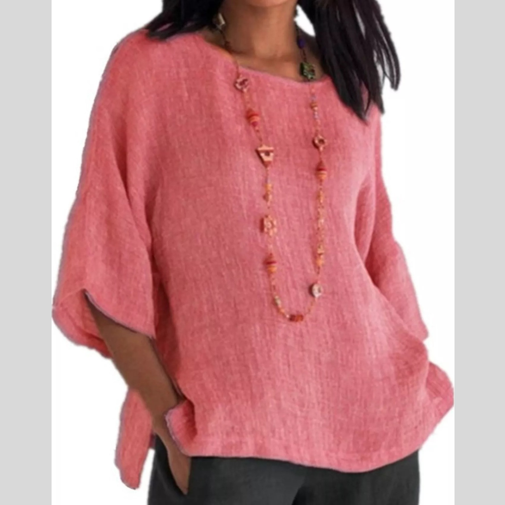Full Size Loose Fit Linen Blend Blouse Plus Size