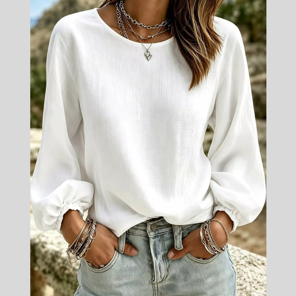 Full Size Elasticated Cuffs Long Sleeve Blouse Plus Size