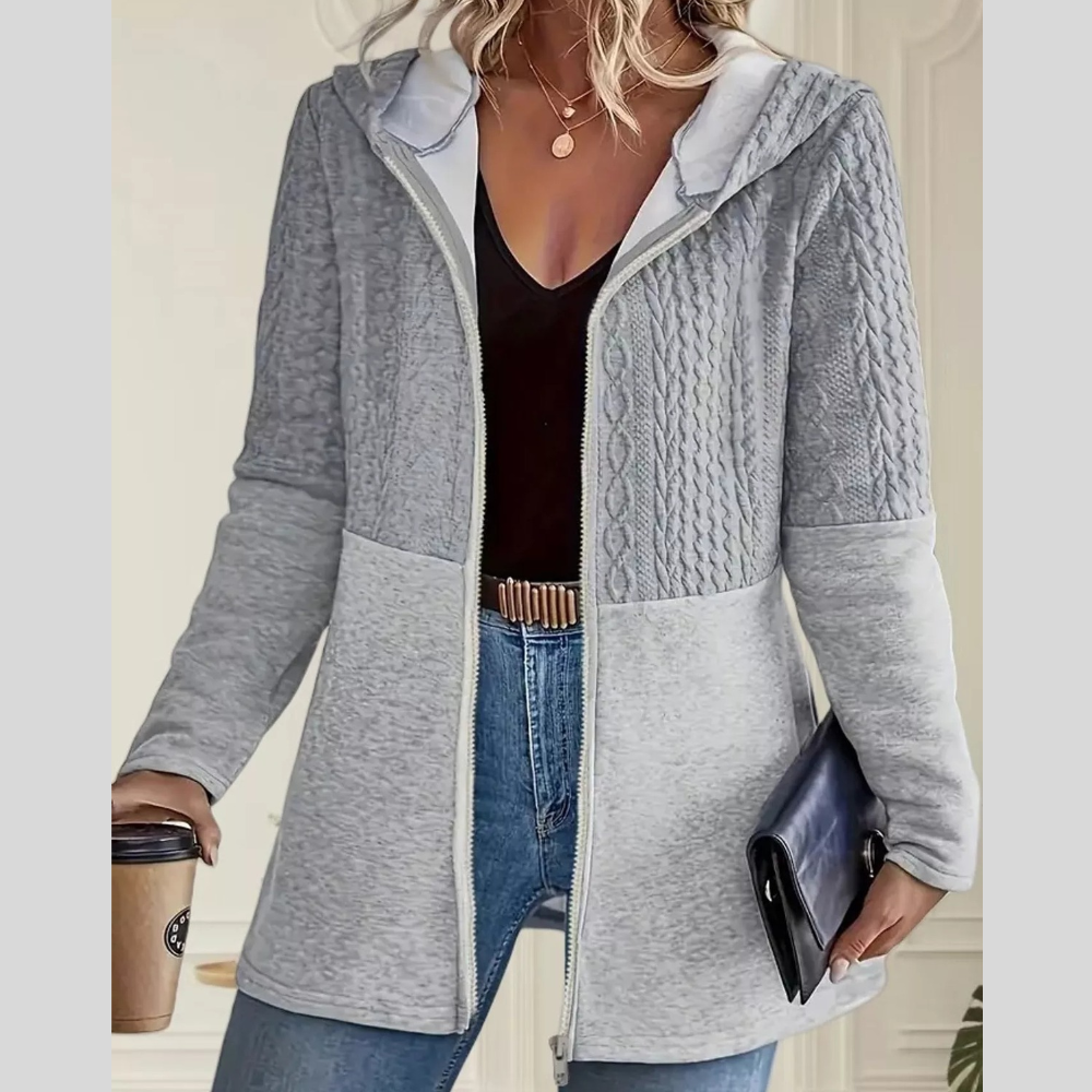 Full Size Textured Hooded Zip-Up Jacket Plus Size