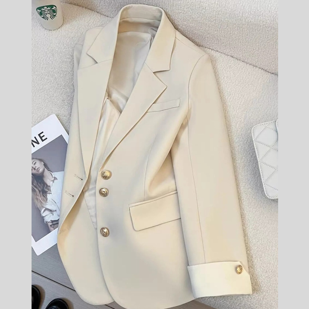Full Size Single-Breasted Blazer with Gold Button Accents Plus Size