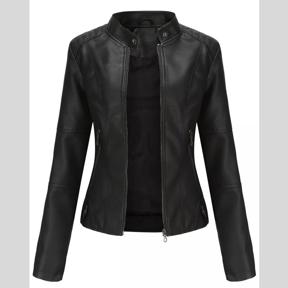 Full Size Slim Fit Faux Leather Moto Jacket Plus Size