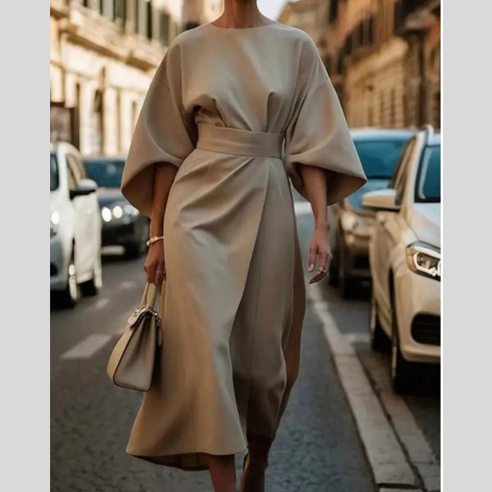 Full Sleeve Kimono Sleeves Round Neck Midi Dress Plus Size