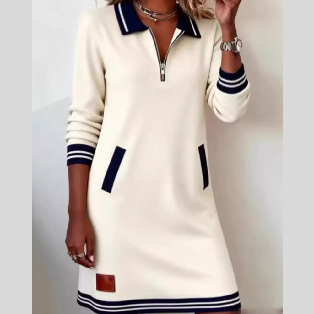 Full Size Zip-Up Polo Collar Knit Dress Plus Size