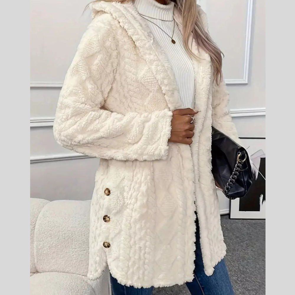 Full Size Cozy Cable-Knit Faux Fur Hooded Outerwear Plus Size