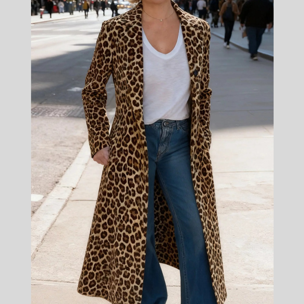 Full Size Leopard Print Longline Trench Coat Plus Size