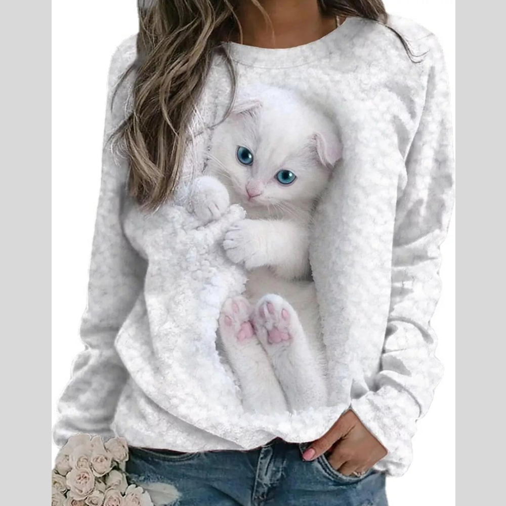Full Size Cat Graphic Round Neck Top Plus Size