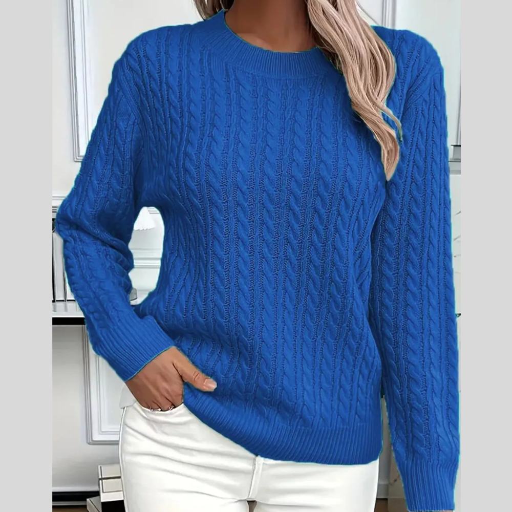 Full Size Cable Knit Round Neck Sweater Plus Size