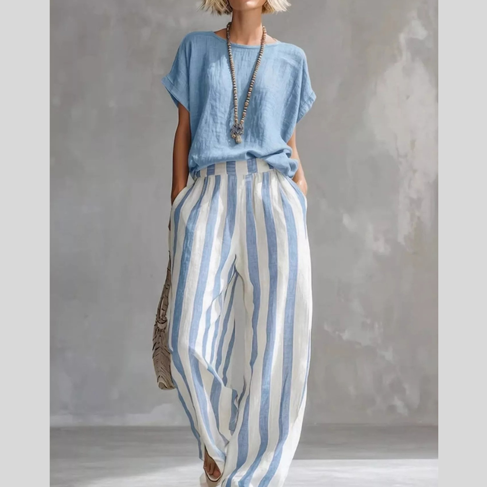 Full Size Short Sleeve Top and Wide Leg Casual Pants Set Plus Size