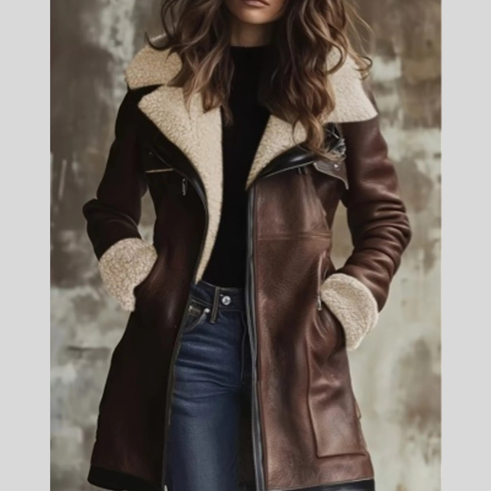 Zip Up Sherpa Leather Outerwear
