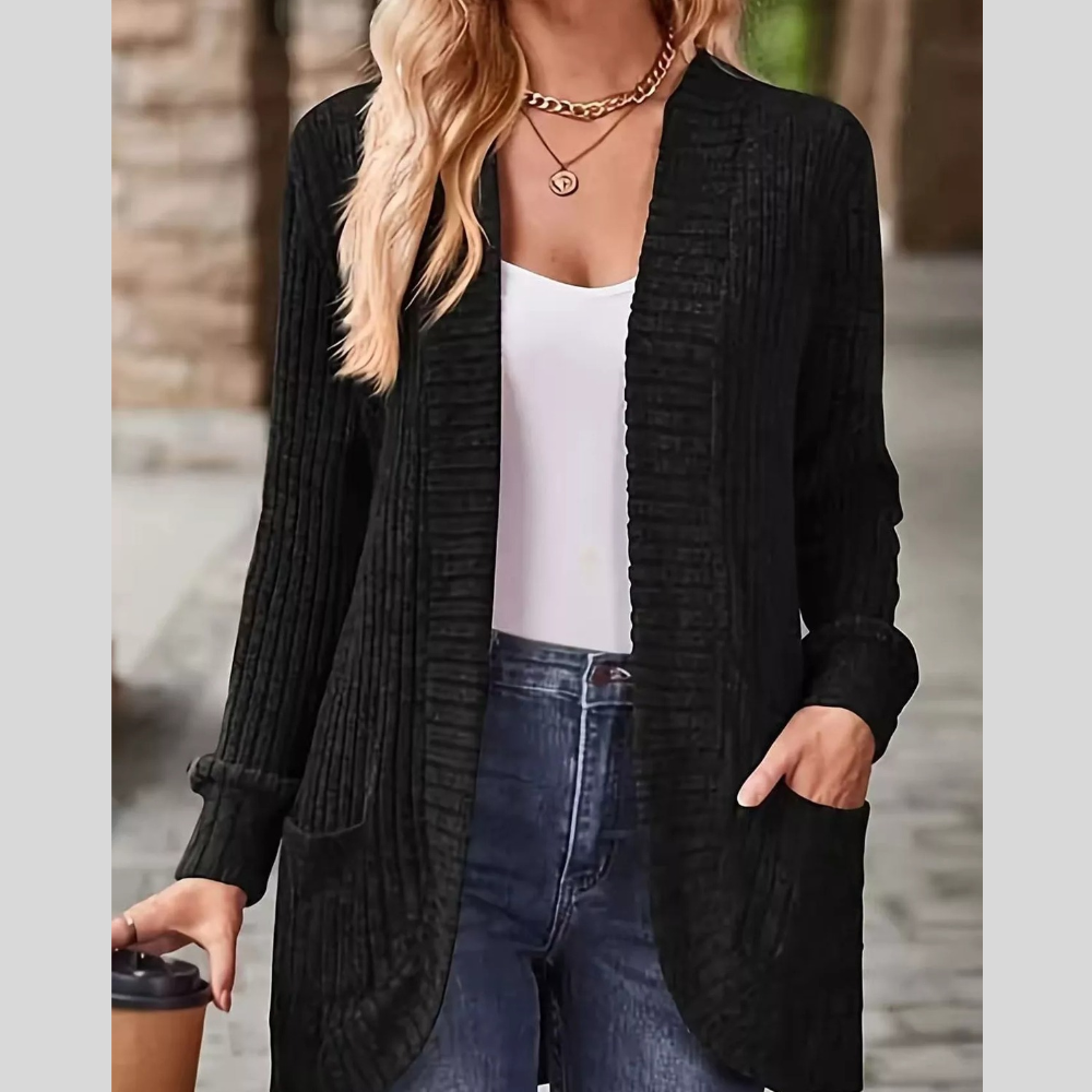 Full Size Classic Ribbed Open-Front Longline Cardigan Plus Size