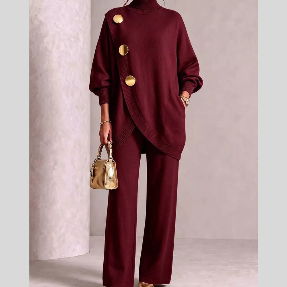 Full Size Turtleneck Long Sleeve Top and Pants Sweater Set Plus Size