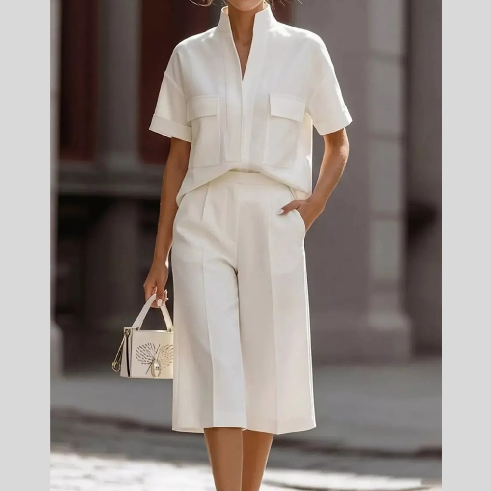 Full Size Short-Sleeve Shirt and Capris Two-Piece Set Plus Size