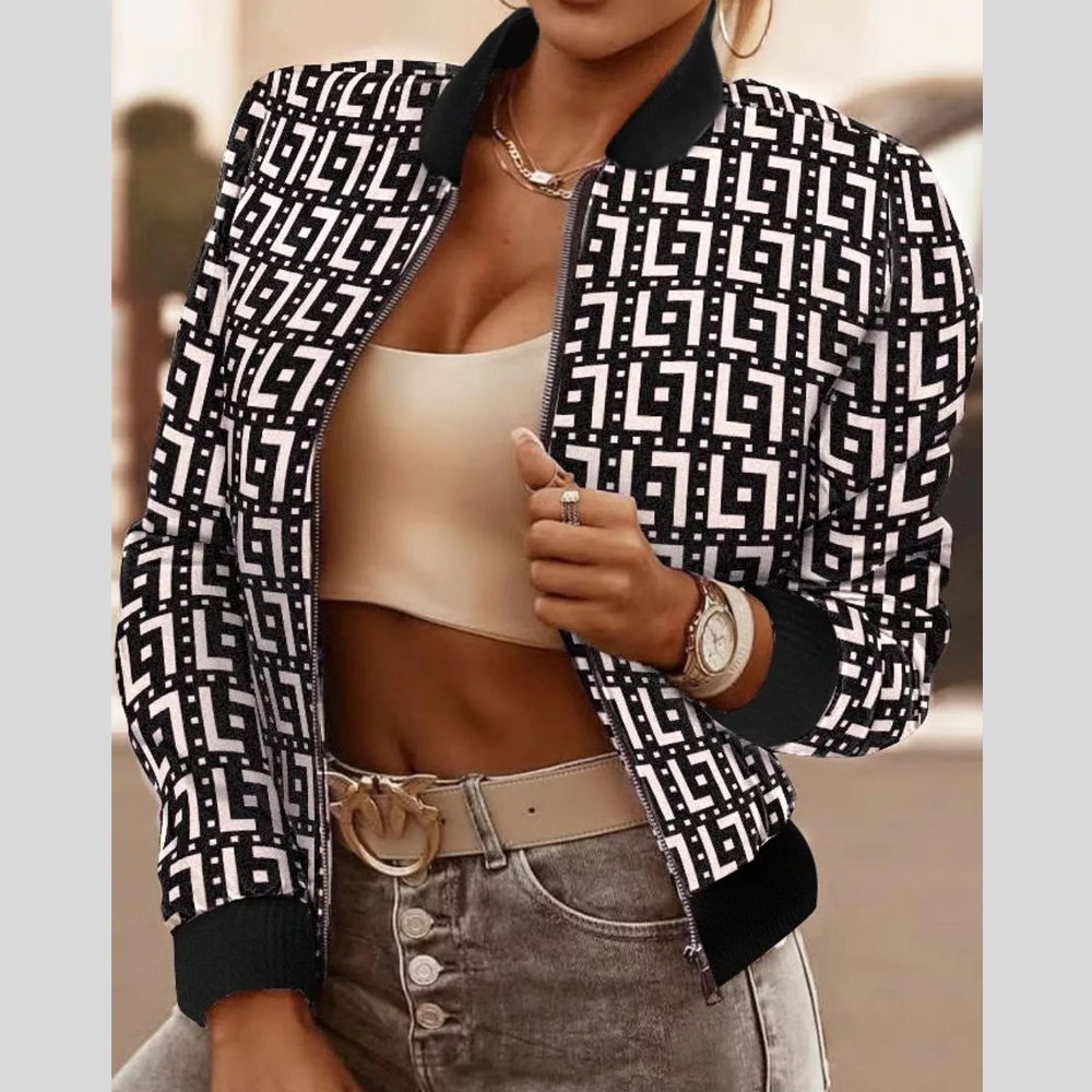 Printed Zip-Up Bomber Jacket