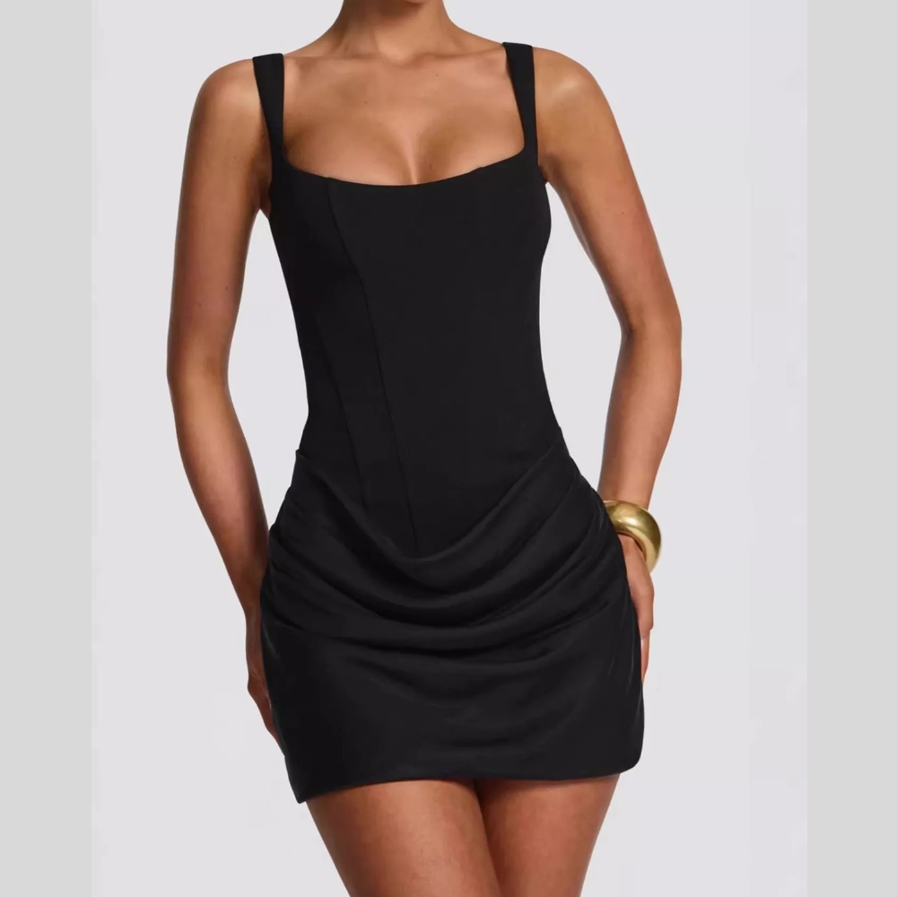 Corset-Style Mini Dress with Ruched Detail