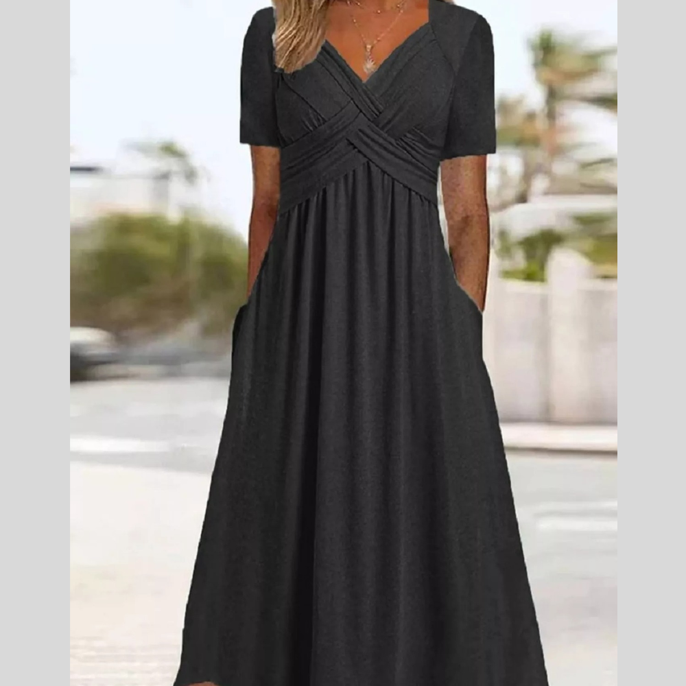 Full Size Crisscross Short Sleeve Midi Dress Plus Size