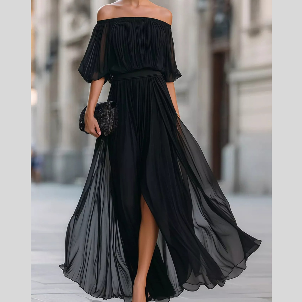Full Size Off-Shoulder Ruched Chiffon Maxi Dress Plus Size