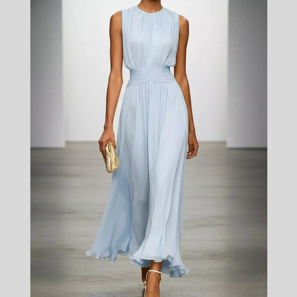 Sleeveless Ruched Chiffon Maxi Dress