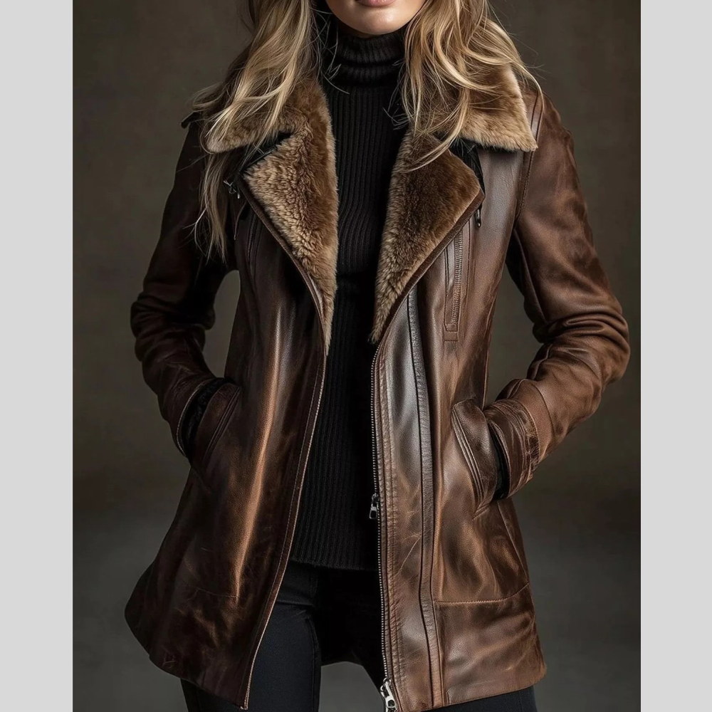 Full Size Vintage Zip Up Leather Outerwear Plus Size