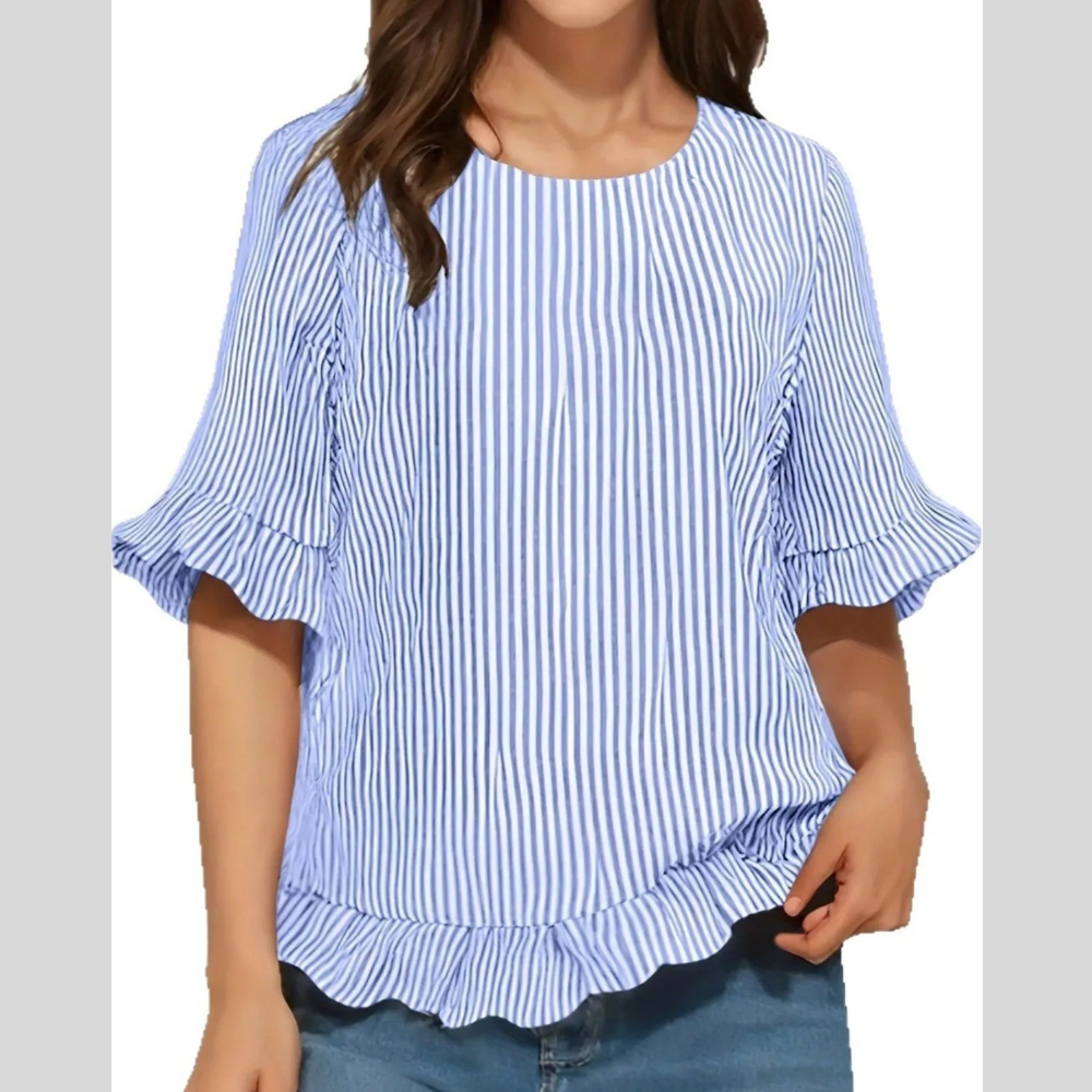 Ruffle Hem Half Sleeve Blouse