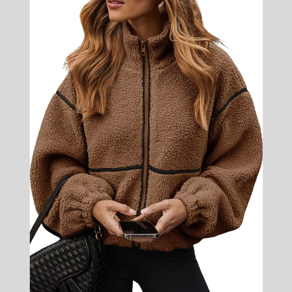 Stand Collar Cozy Sherpa Fleece Zip-Up Jacket