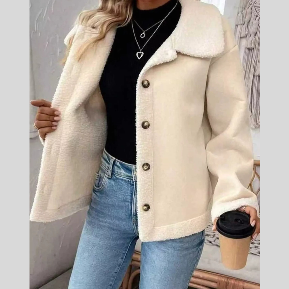 Full Size Cozy Faux Suede Sherpa-Lined Button-Down Jacket Plus Size
