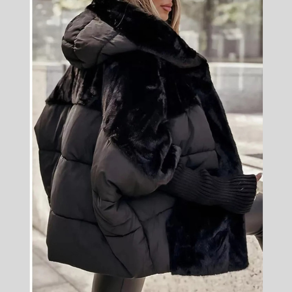 Full Size Faux Fur Hooded Puffer Outerwear Plus Size