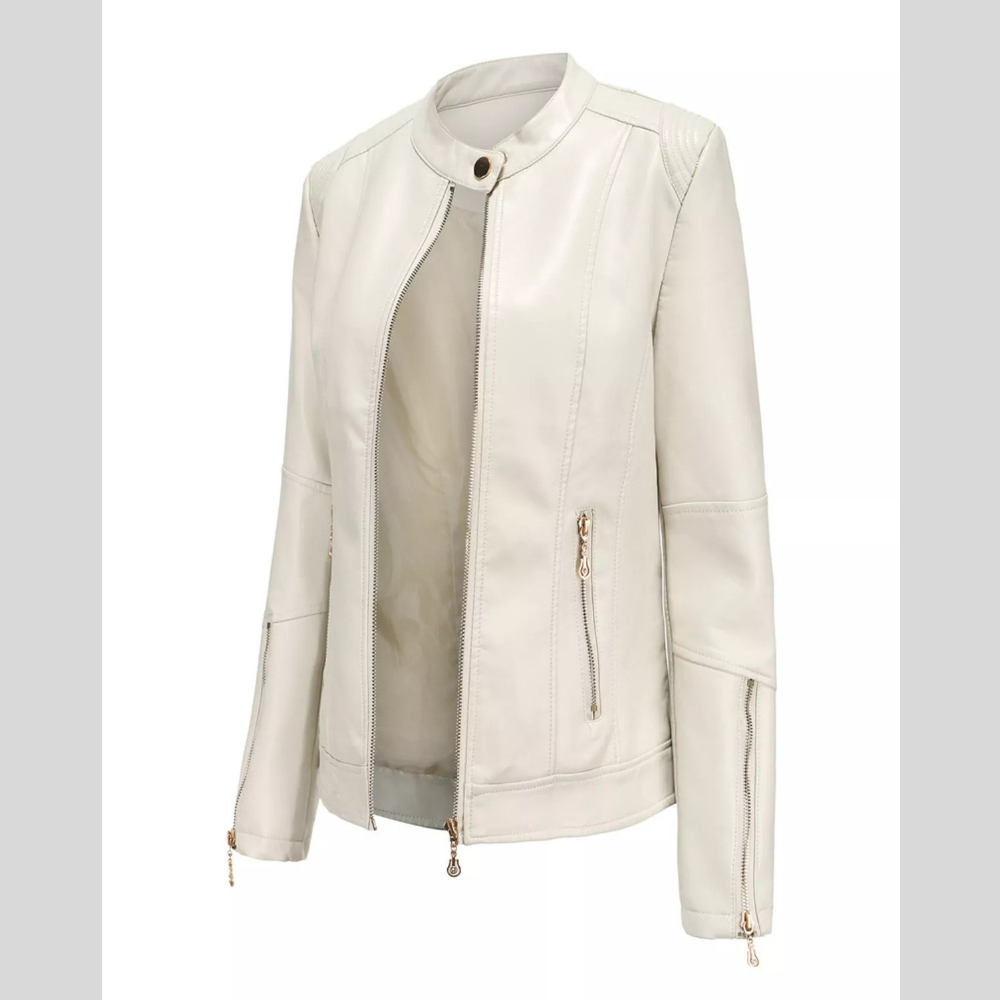 Full Size Slim Fit Faux Leather Casual Moto Jacket Plus Size