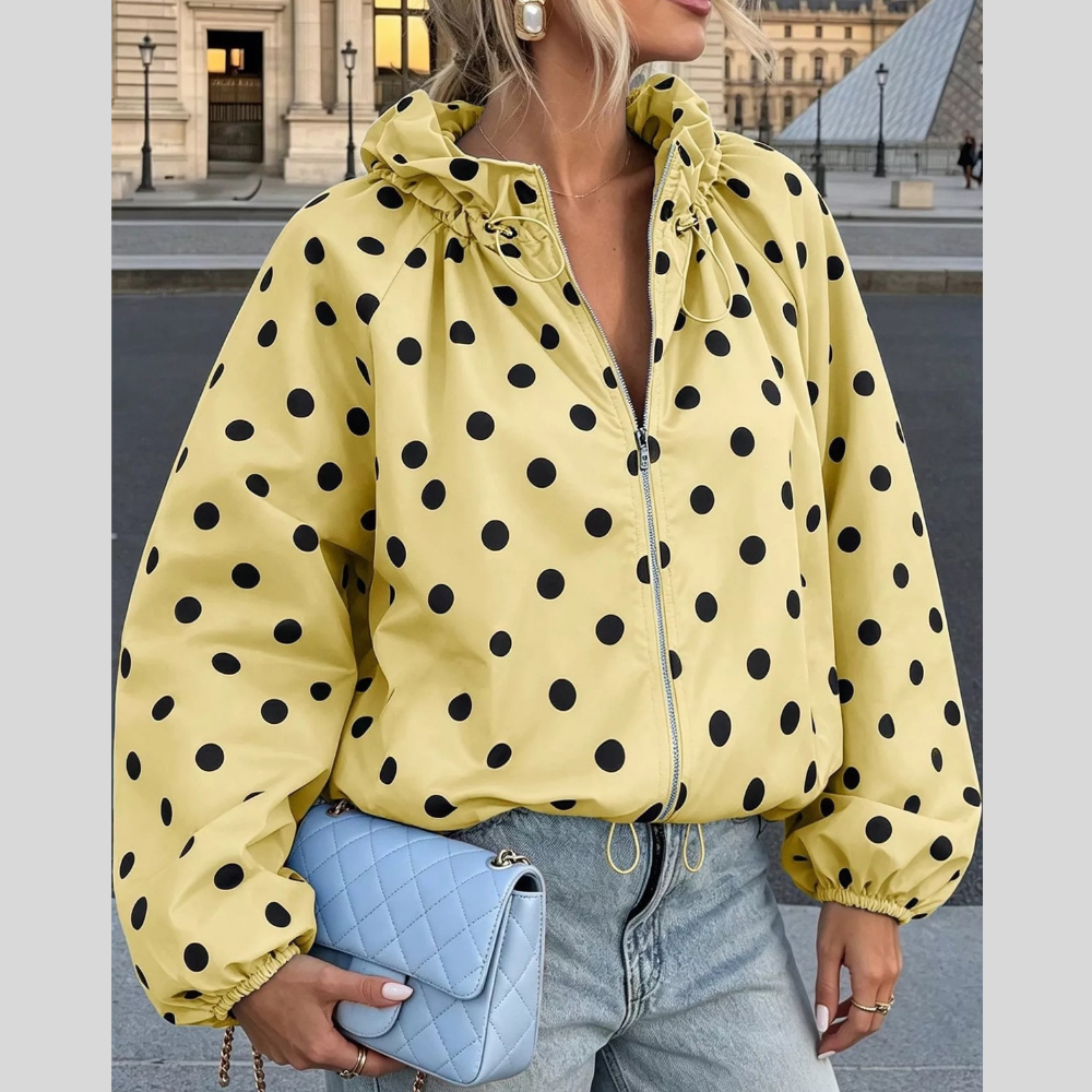 Polka Dot Zip Up Hooded Jacket