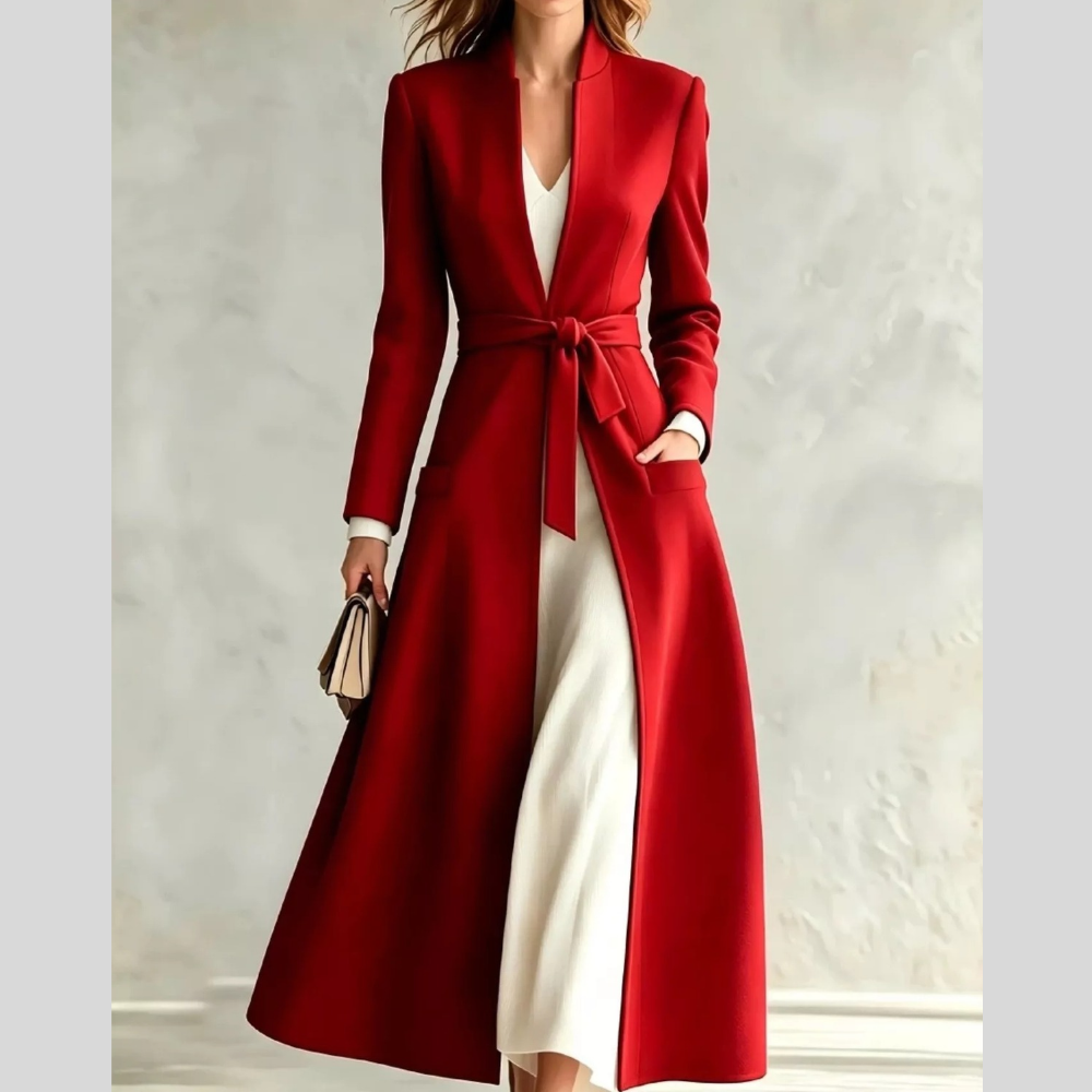 Tie Waist Long Sleeve Coat