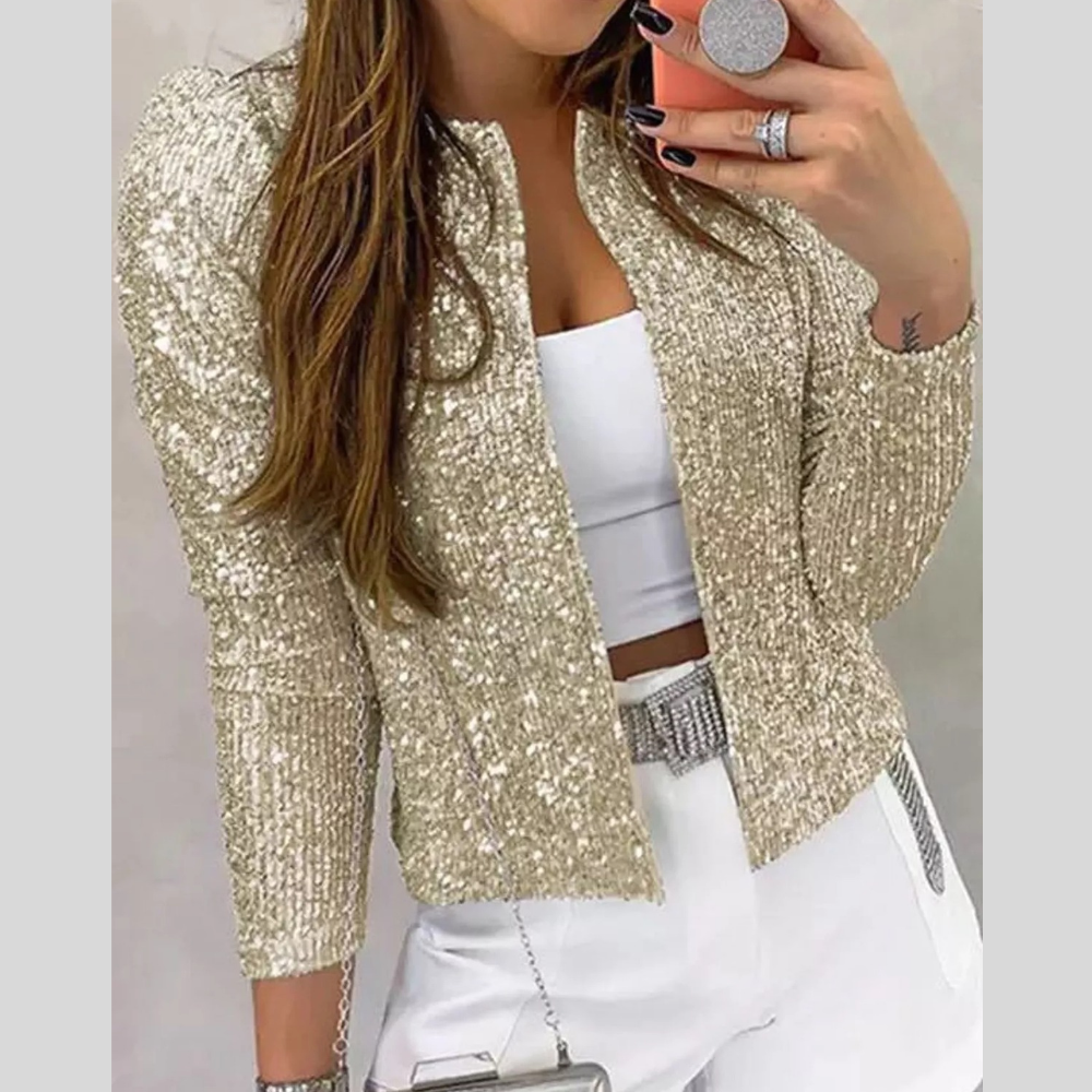 Full Size Sequin Long Sleeve Outerwear Plus Size