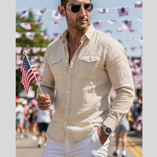 Men's Full Size Casual Button Up Shirt with Chest Pockets Plus Size
