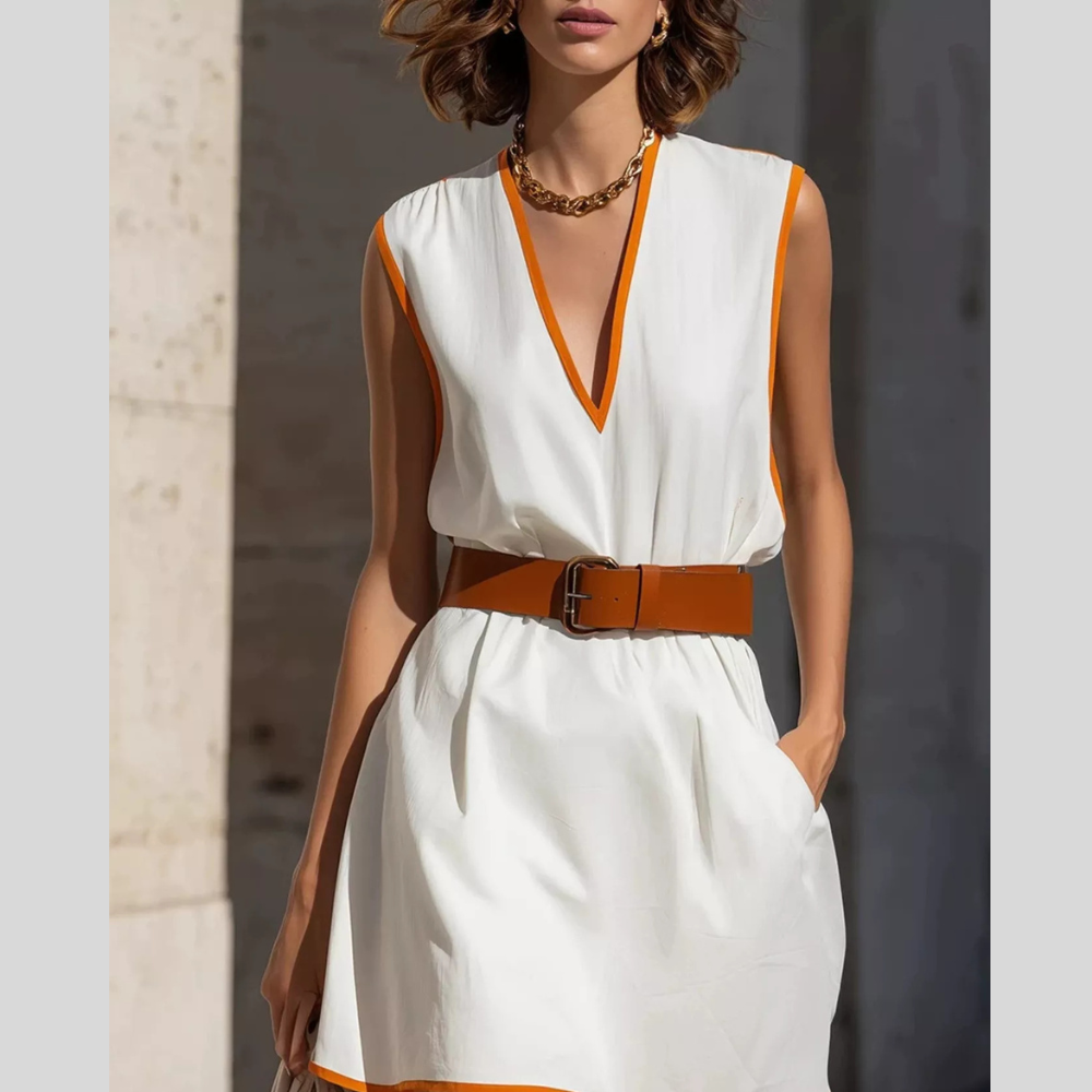 Contrast Trim V-Neck Sleeveless Dress
