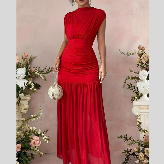 Ruched Cap Sleeve Maxi Dress