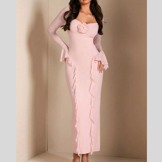 Ruffled Maxi Dress with Floral Detail