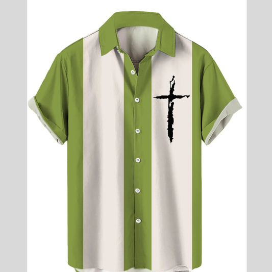 Men's Full Size Cross Casual Striped Button Up Shirt Plus Size