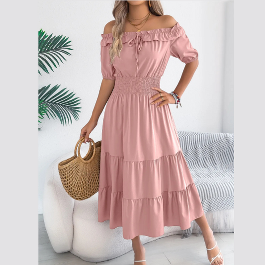 Smocked Off-Shoulder Tiered Dress