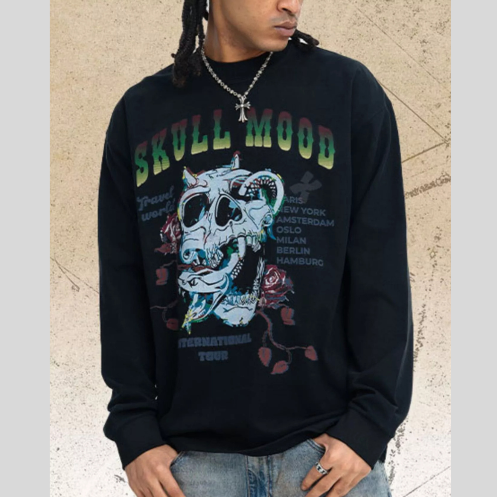 Men's Skull Mood Graphic Long Sleeve T-Shirt