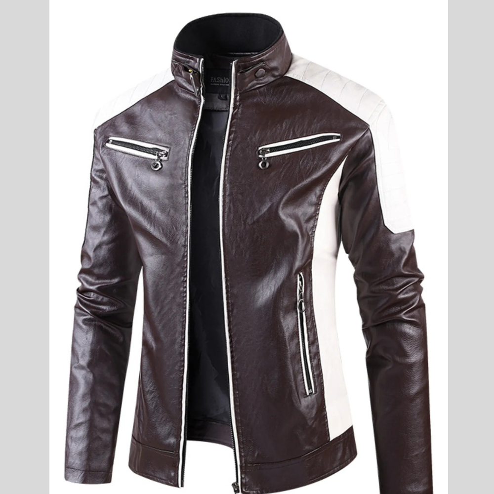 Men's Plus Size Color Block Leather Jacket
