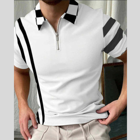 Men's Full Size Contrast Stripe Zipper Polo Plus Size