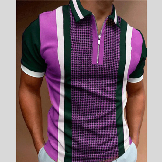 Men's Full Size Color Block Zipper Polo Plus Size