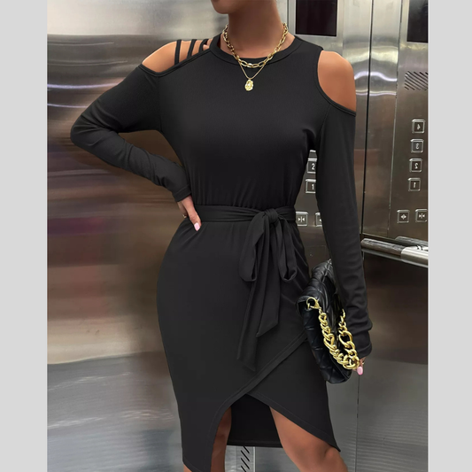 Cold Shoulder Tie Waist Wrap Dress