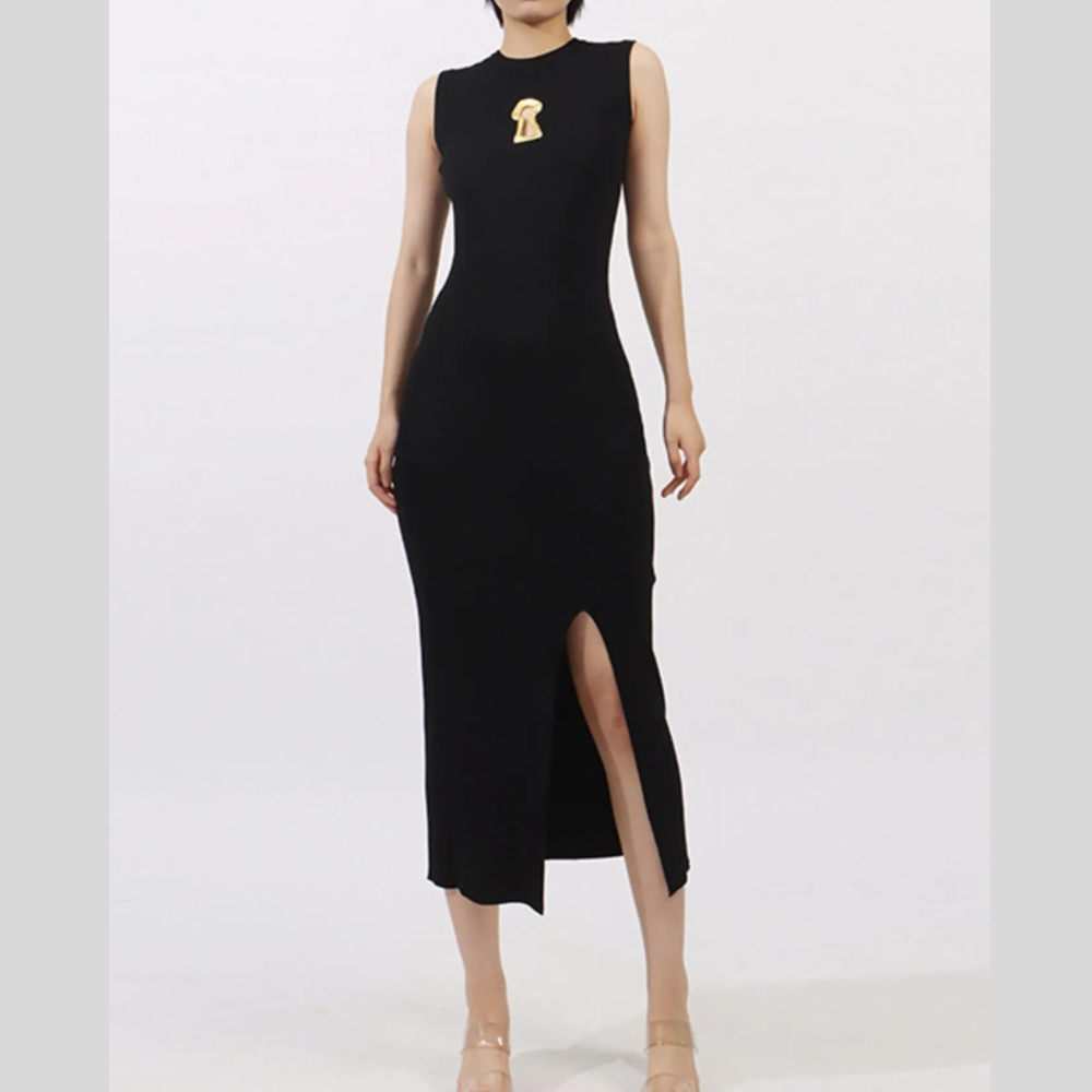 Slit Round Neck Sleeveless Dress