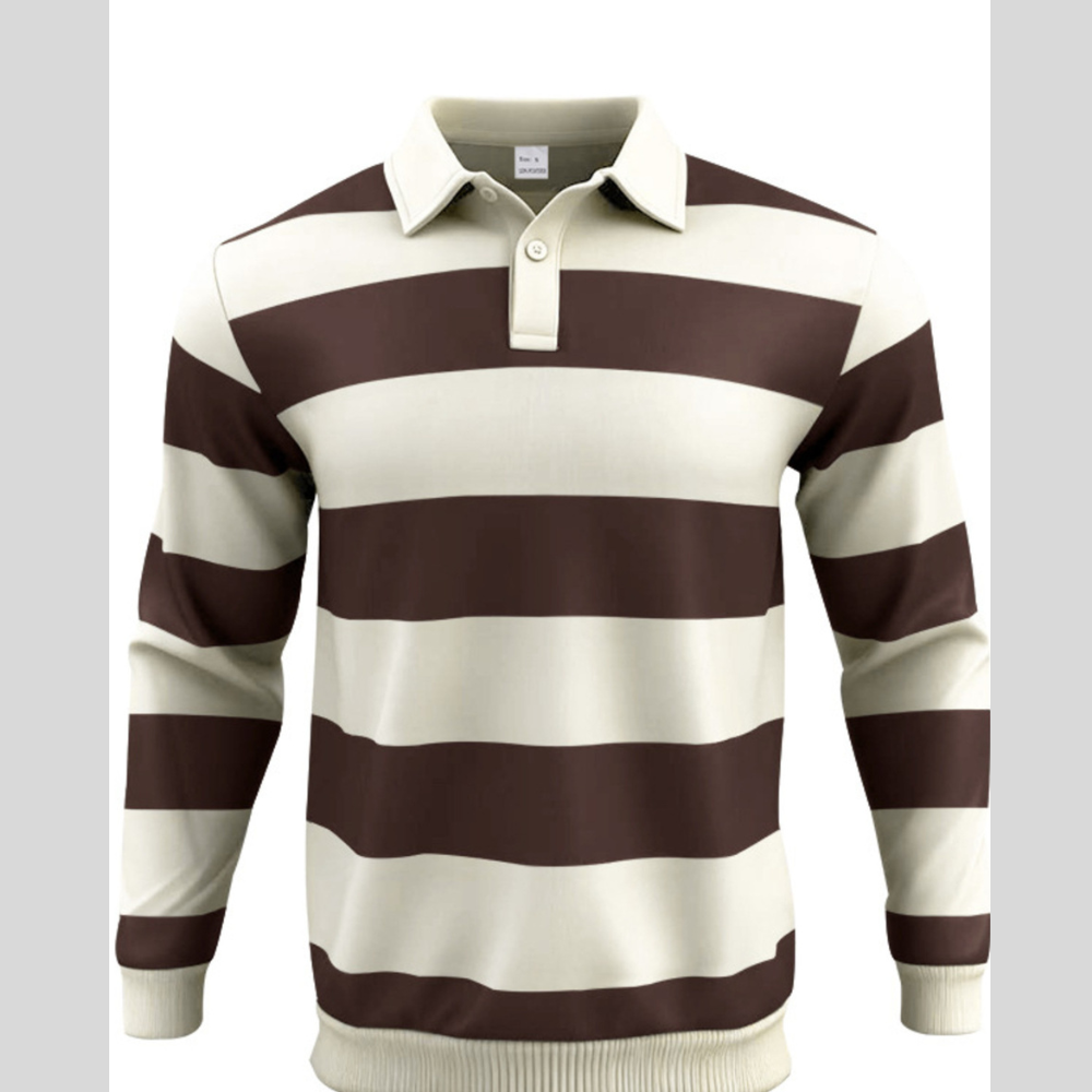 Men's Full Size Classic Striped Long-Sleeve Polo Plus Size