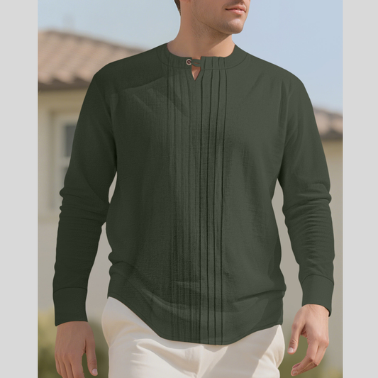 Men's Full Size Casual Pleated Long Sleeve Blouse Plus Size