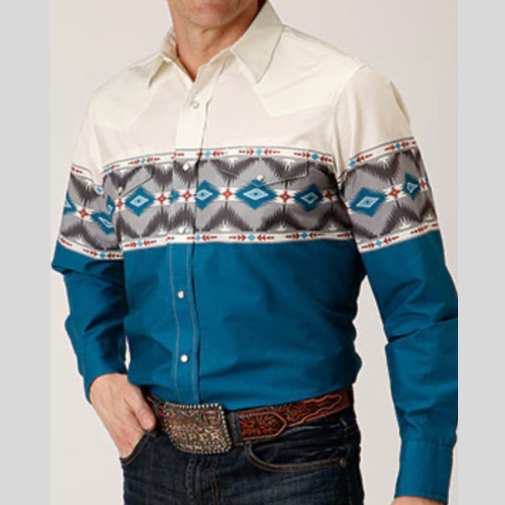 Men's Full Size Geometric Print Long Sleeve Shirt Plus Size